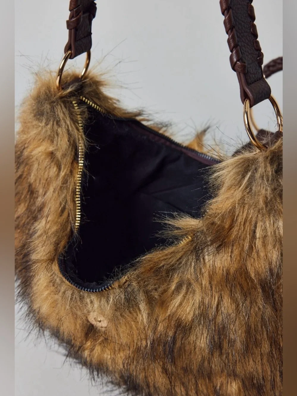 Silence + Noise UO Shaggy Slouchy Vintage Faux Fur Large Shoulder Hobo Bag